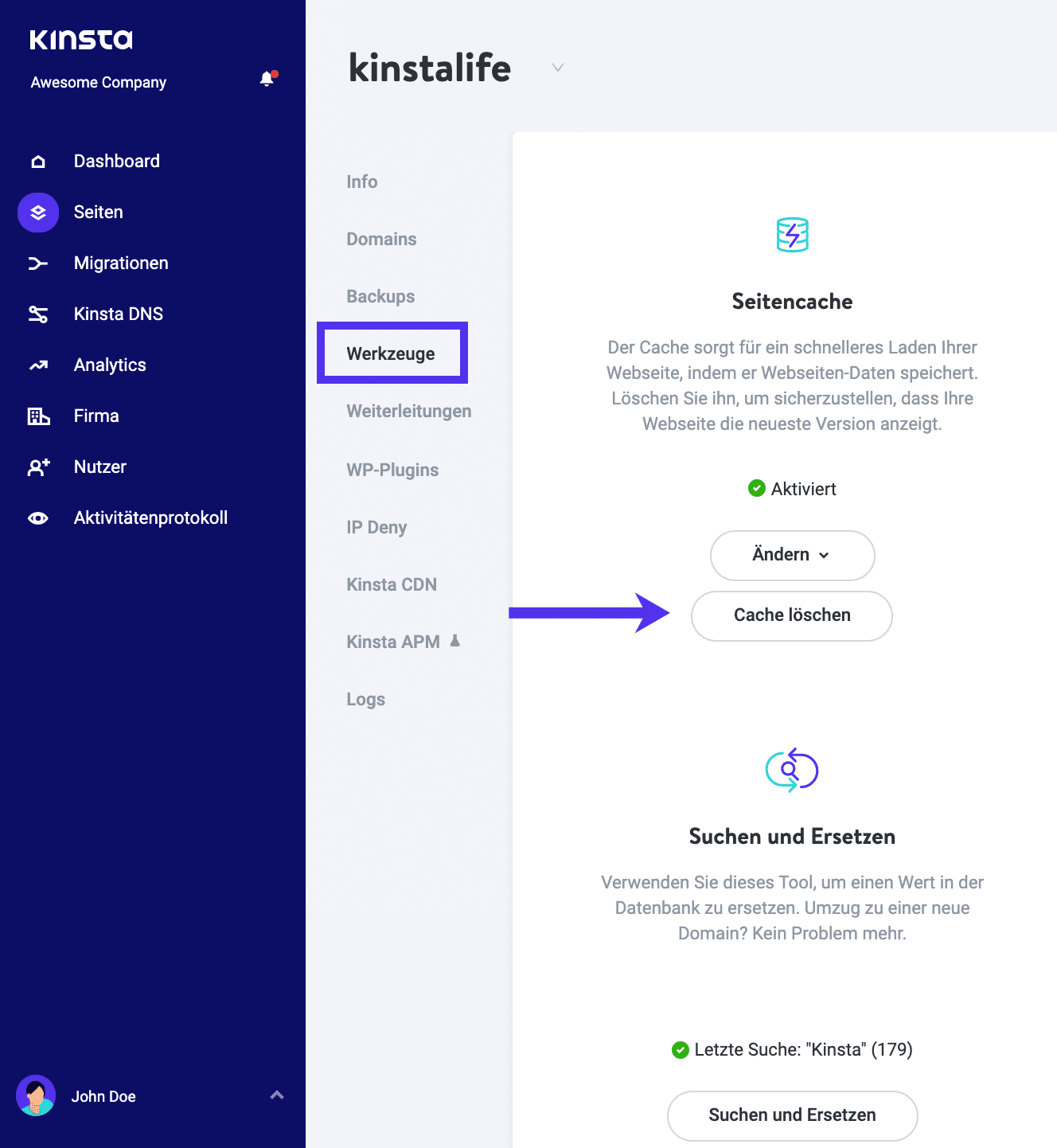 Cache in MyKinsta leeren