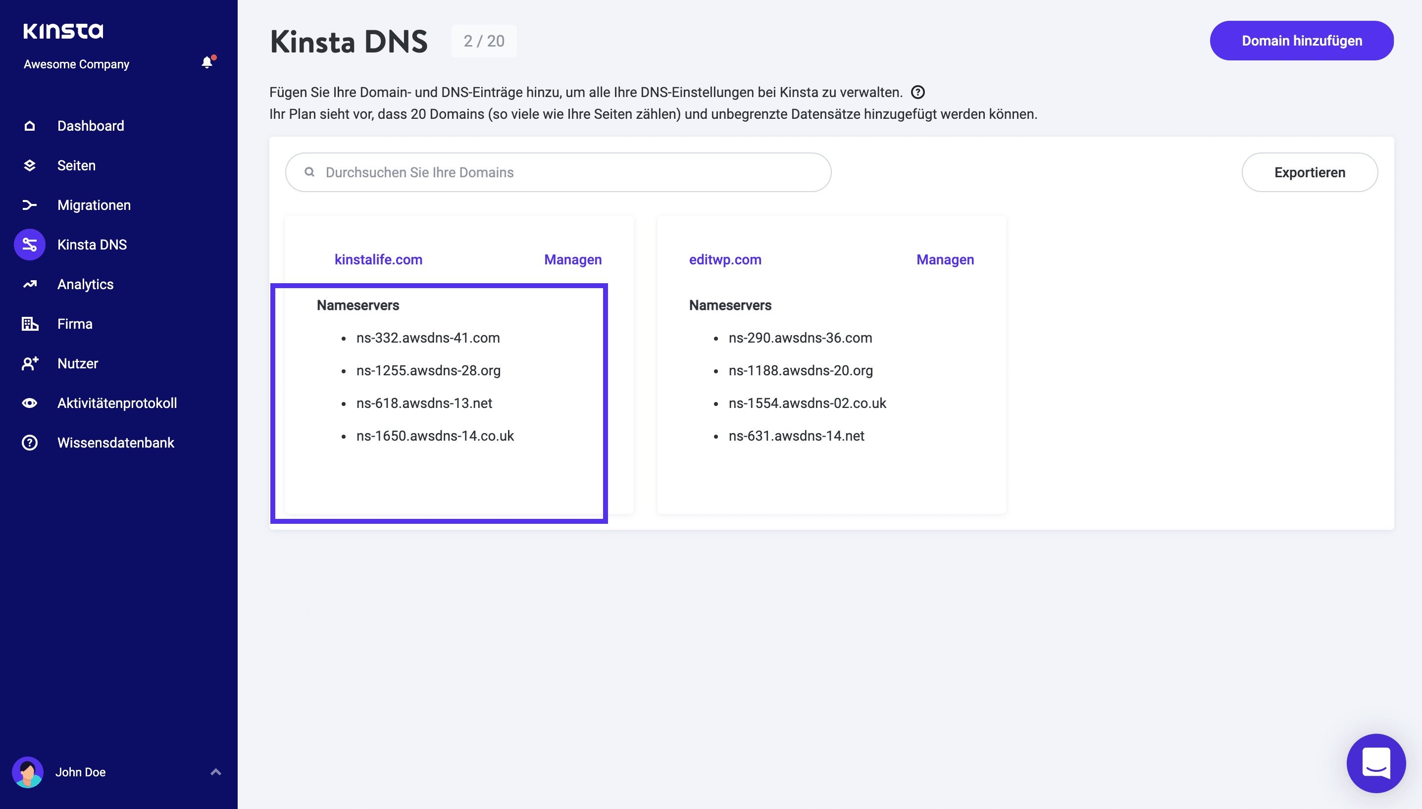 Kinsta DNS-Nameserver.