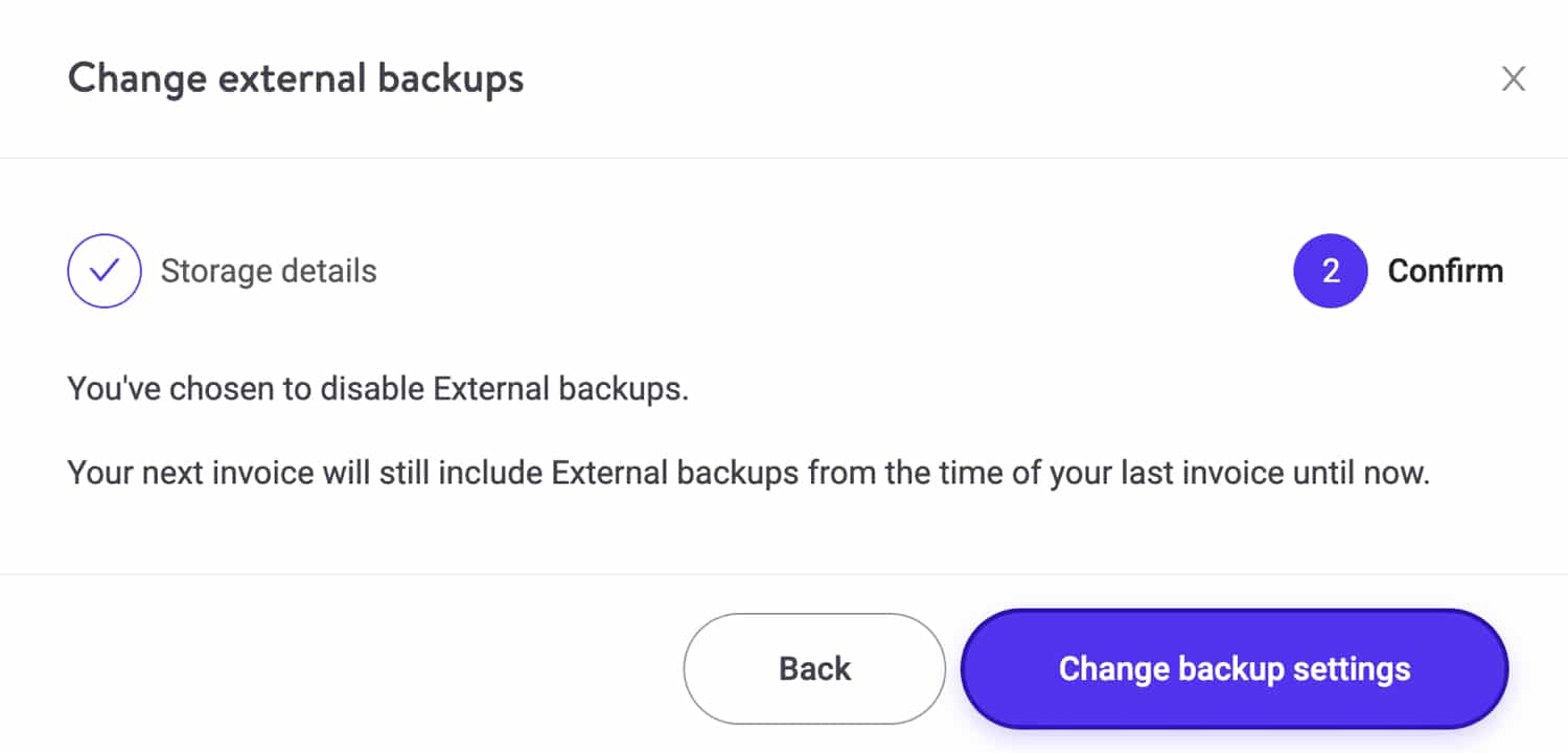Bestätige die Entfernung des externen Backup-Addons.