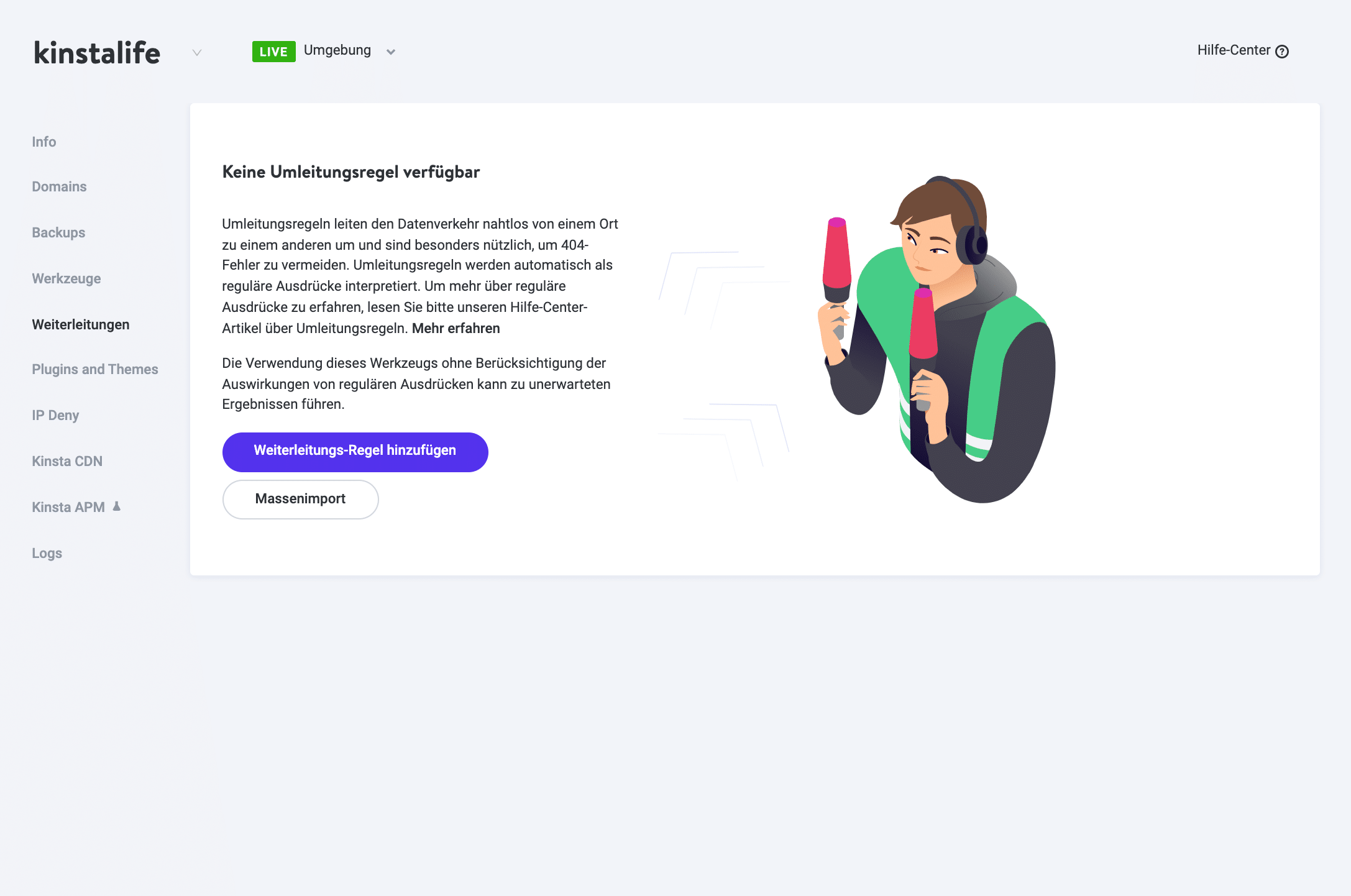 Weiterleitungen in MyKinsta