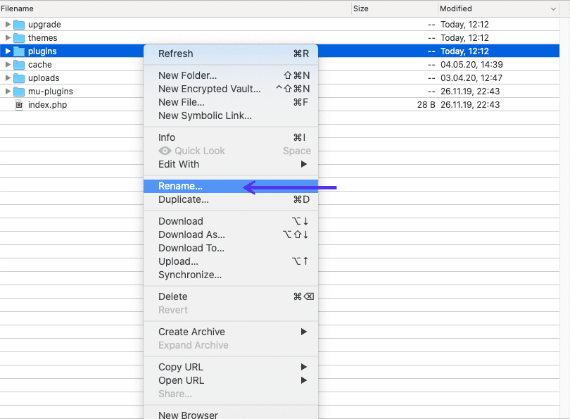 Benenne deinen Plugins-Ordner um