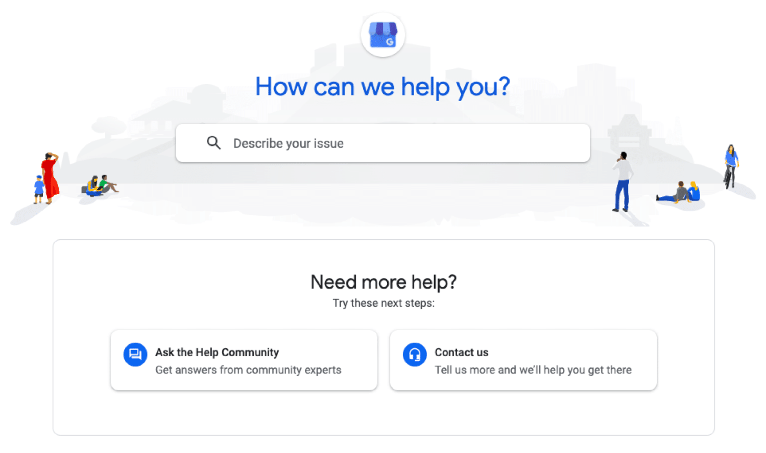 Google My Business support portal for accessing the knowledge base, community and direct support
