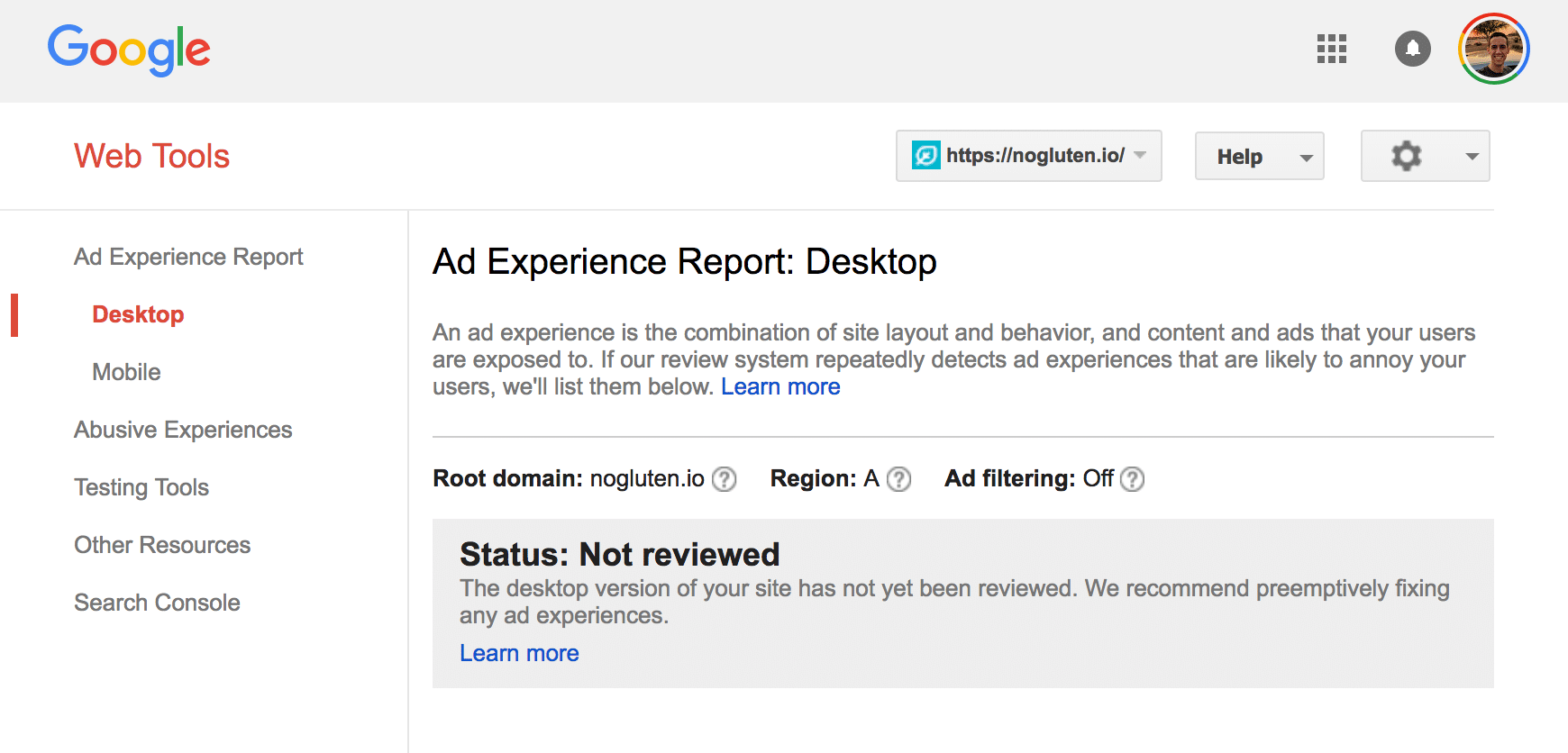 Ad Experience Report nicht überprüft