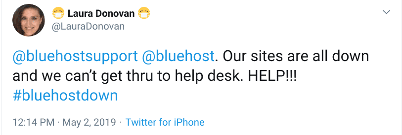 Ein Bluehost-Kunde konnte den Helpdesk von Bluehost nicht erreichen.
