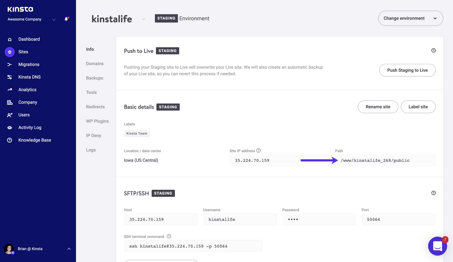 Finde die public Root in MyKinsta.