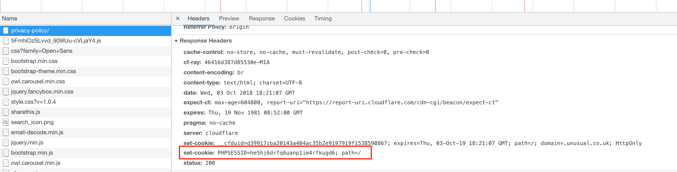 HTTP header set cookie PHPSESSID