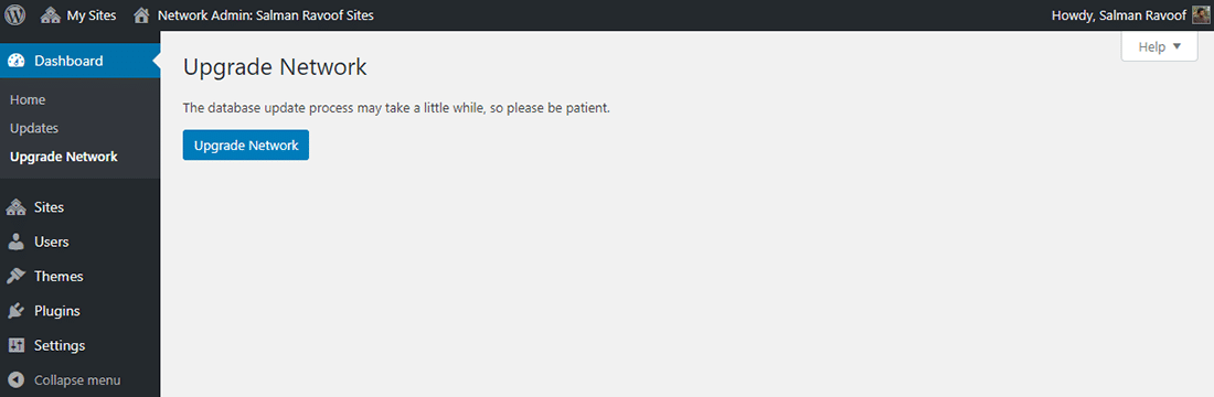 The 'Upgrade Network' panel in Network Admin dashboard