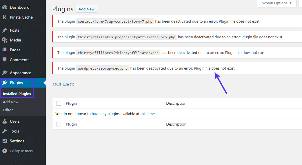 das passiert, nachdem Du den Plugin Ordner umbenannt hast