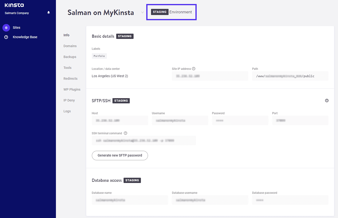 Seitenentwickler können auf die Staging-Umgebung für die zugewiesene Webseite zugreifen