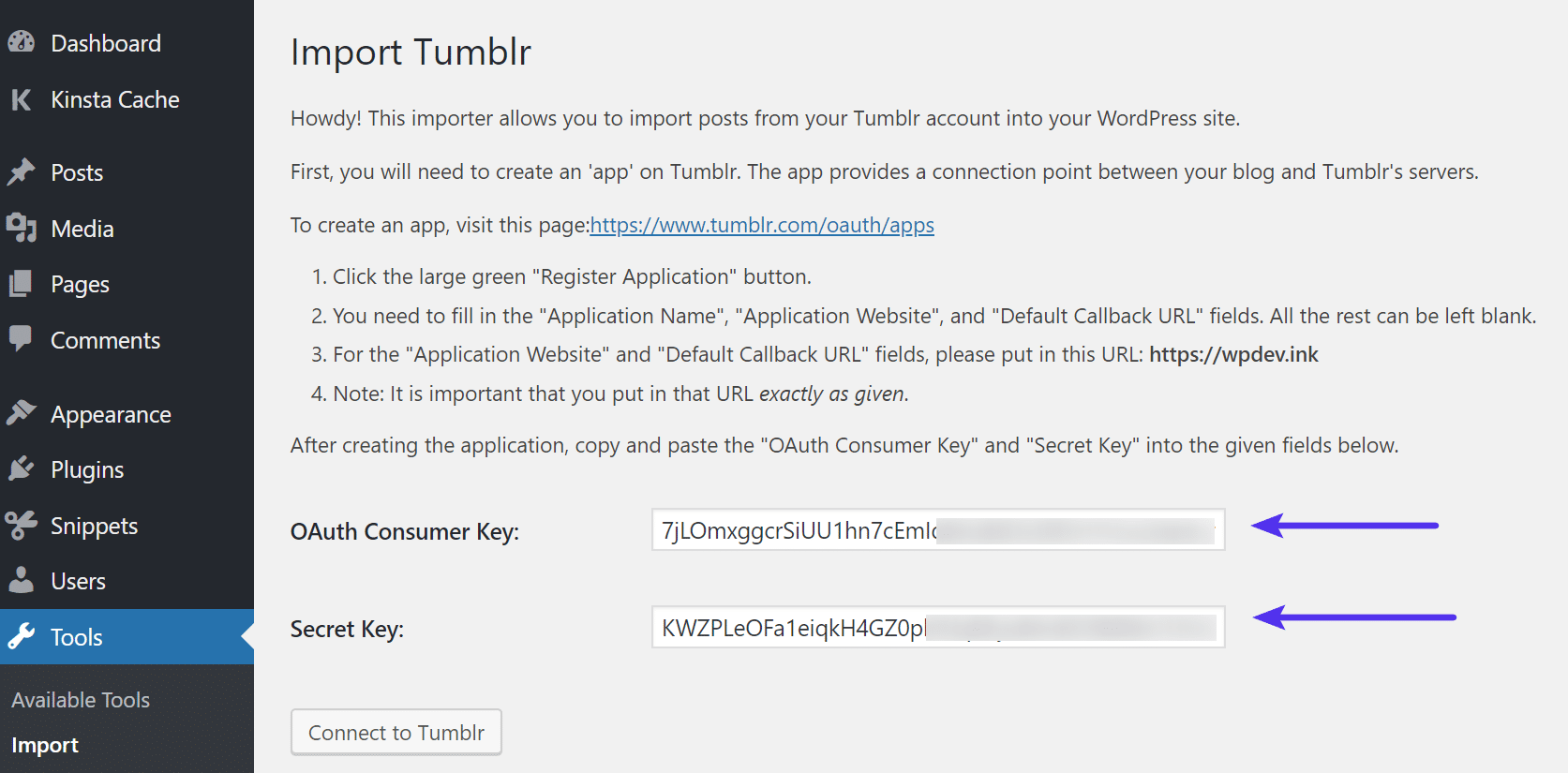 Tumblr-Anwendungsschlüssel