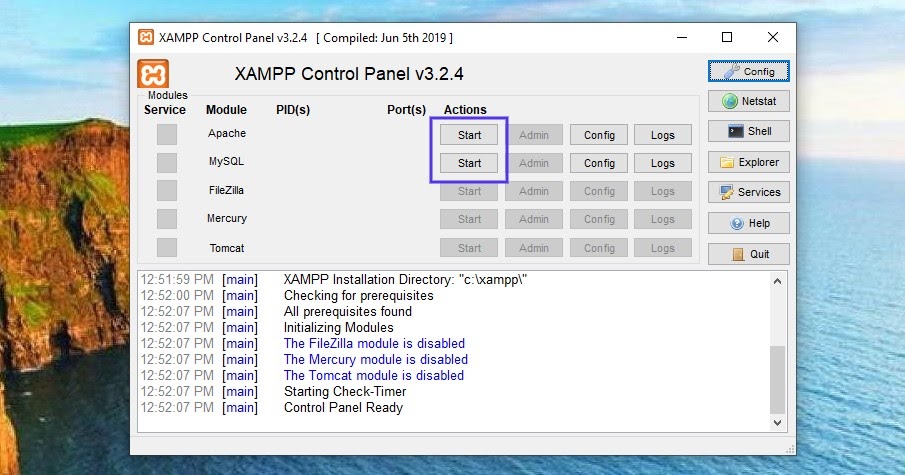 Das XAMPP-Kontrollzentrum