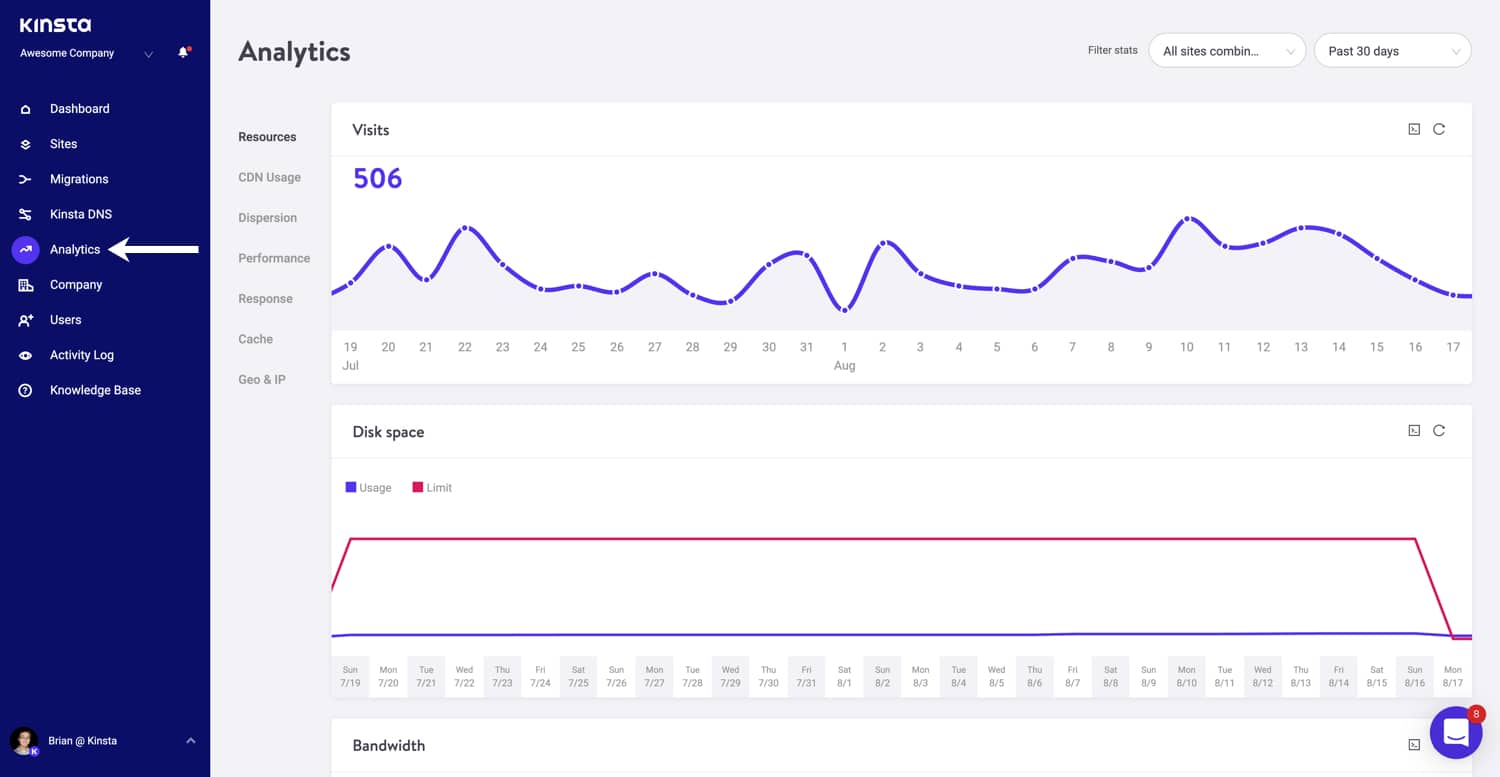 Zugang zu MyKinsta Analytics