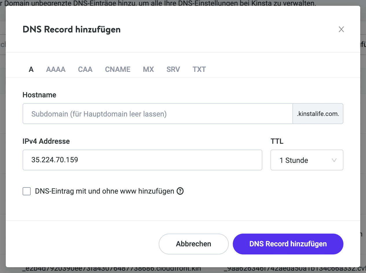 Du kannst die Ladezeit deiner Webseite reduzieren, indem du eine niedrige TTL-Zeit wählst.