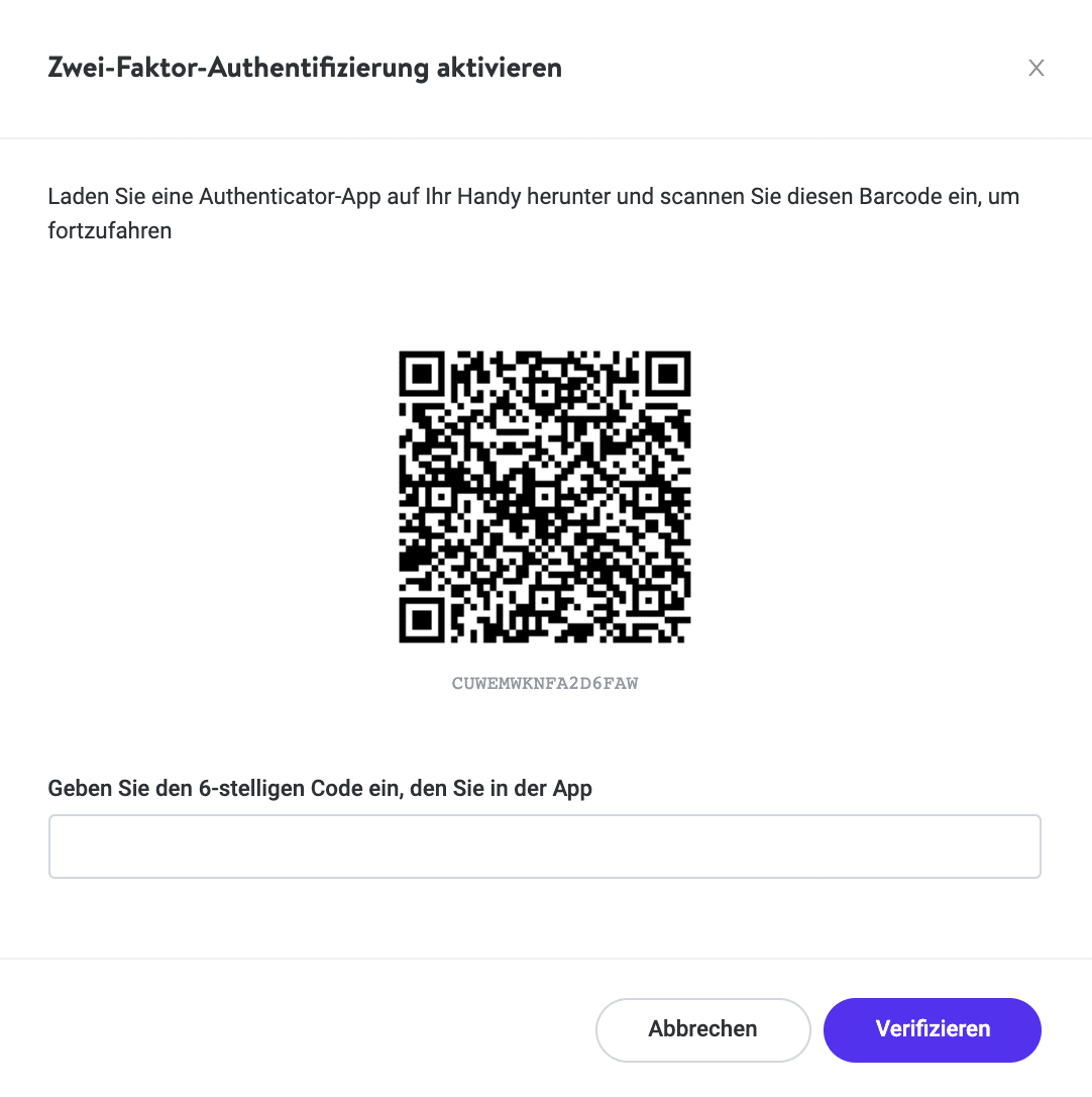 Richte die Zwei-Faktor-Authentifizierung in MyKinsta ein.