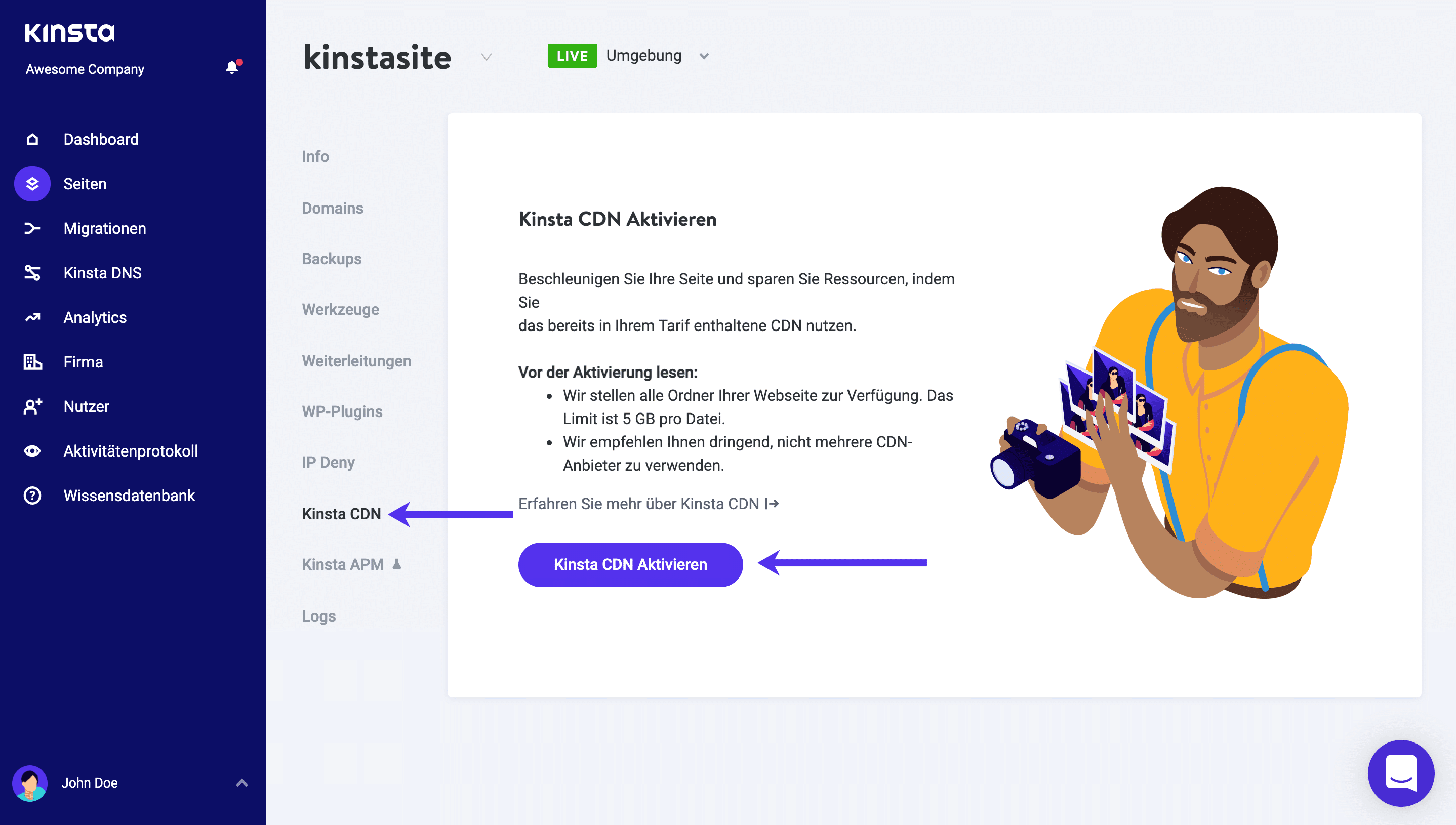 Kinsta CDN im MyKinsta Dashboard