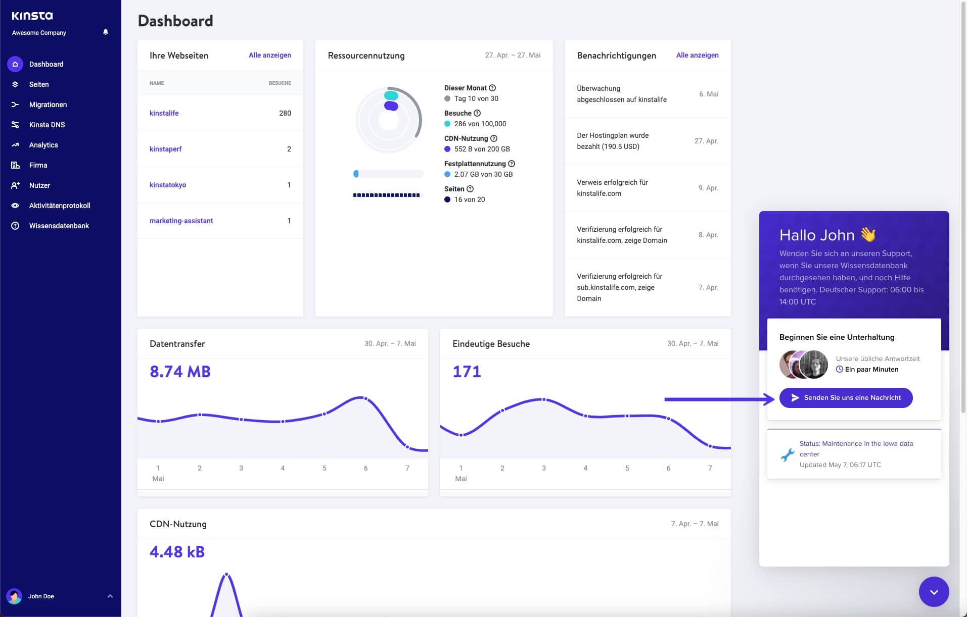 Kontaktiere den Kinsta-Support einfach über MyKinsta