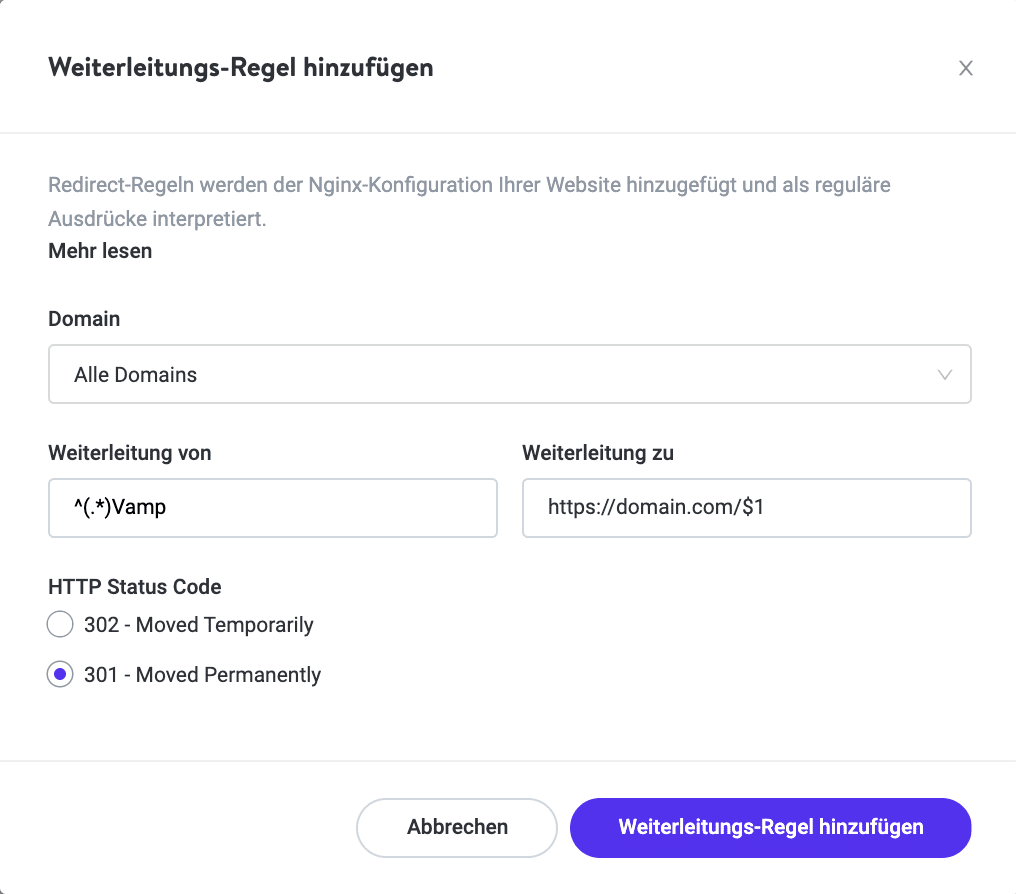 WWW-Datenverkehr weiterleiten (301)