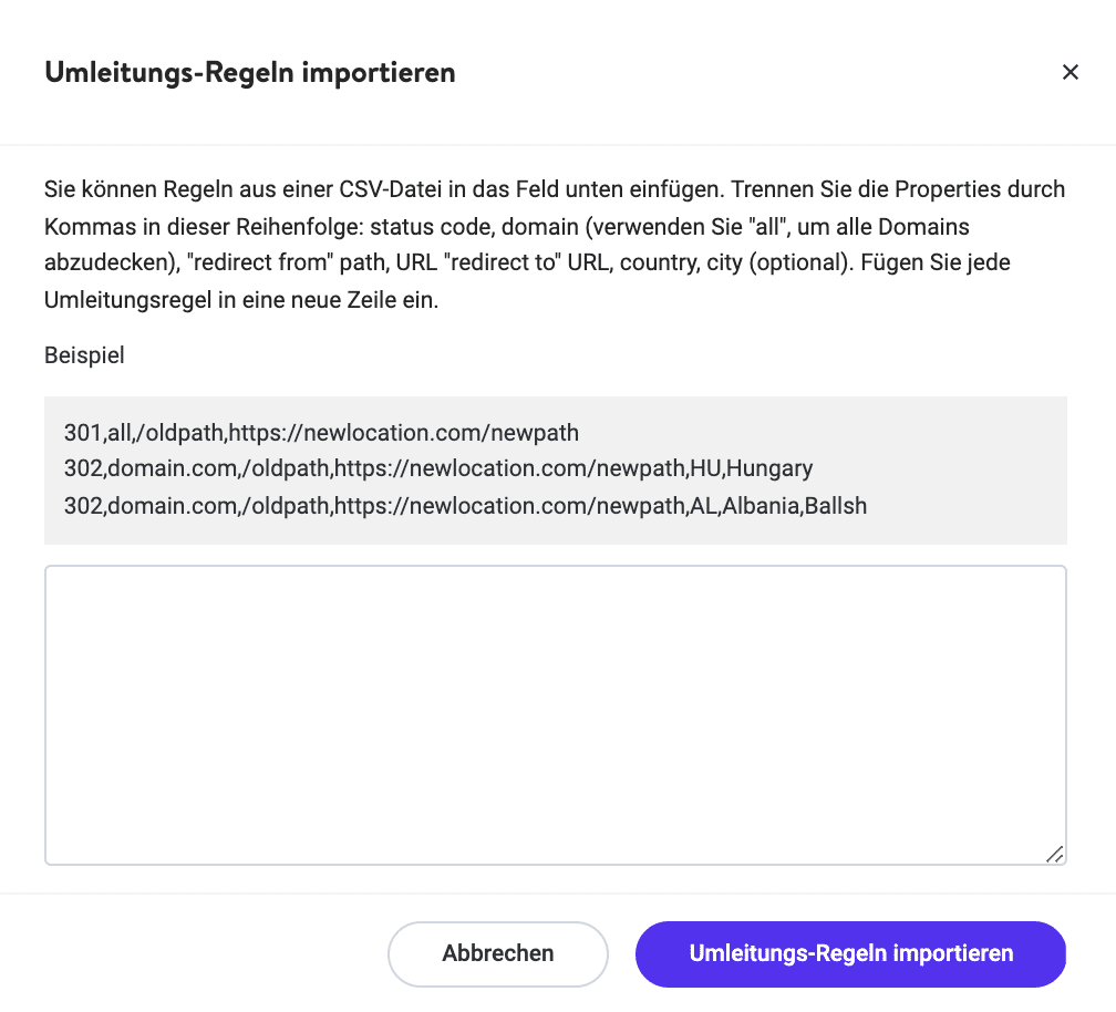 Massenweiterleitungsregeln importieren