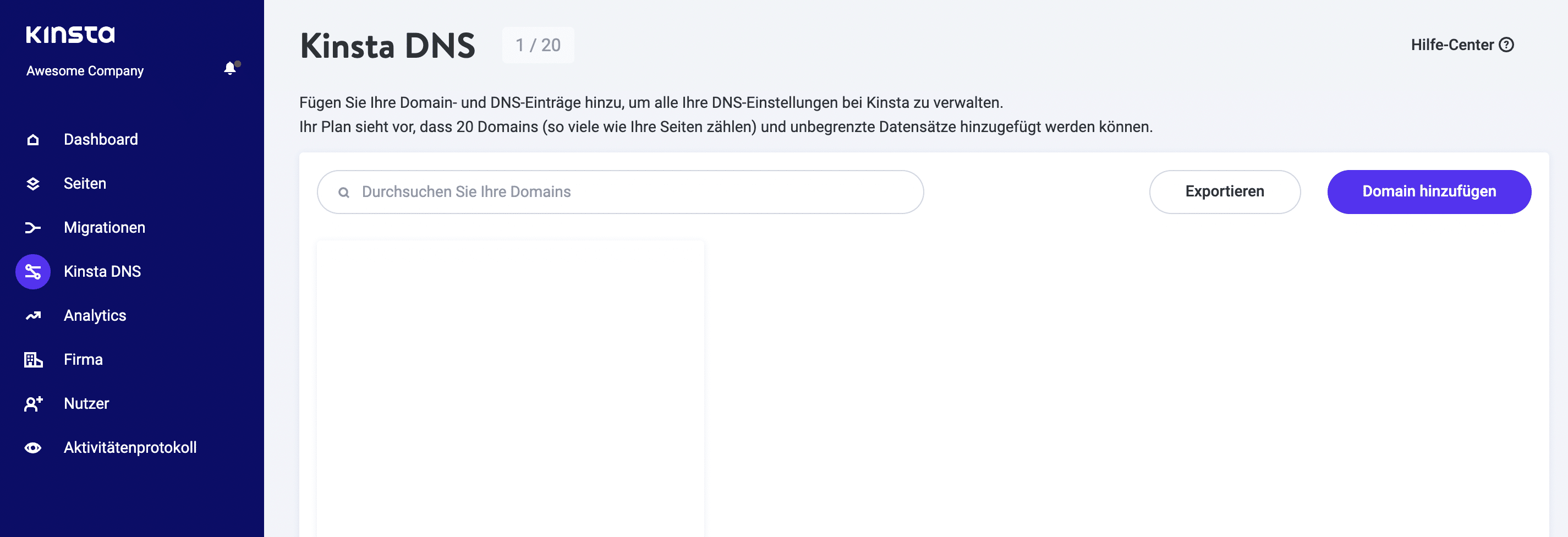 Wähle Kinsta DNS.