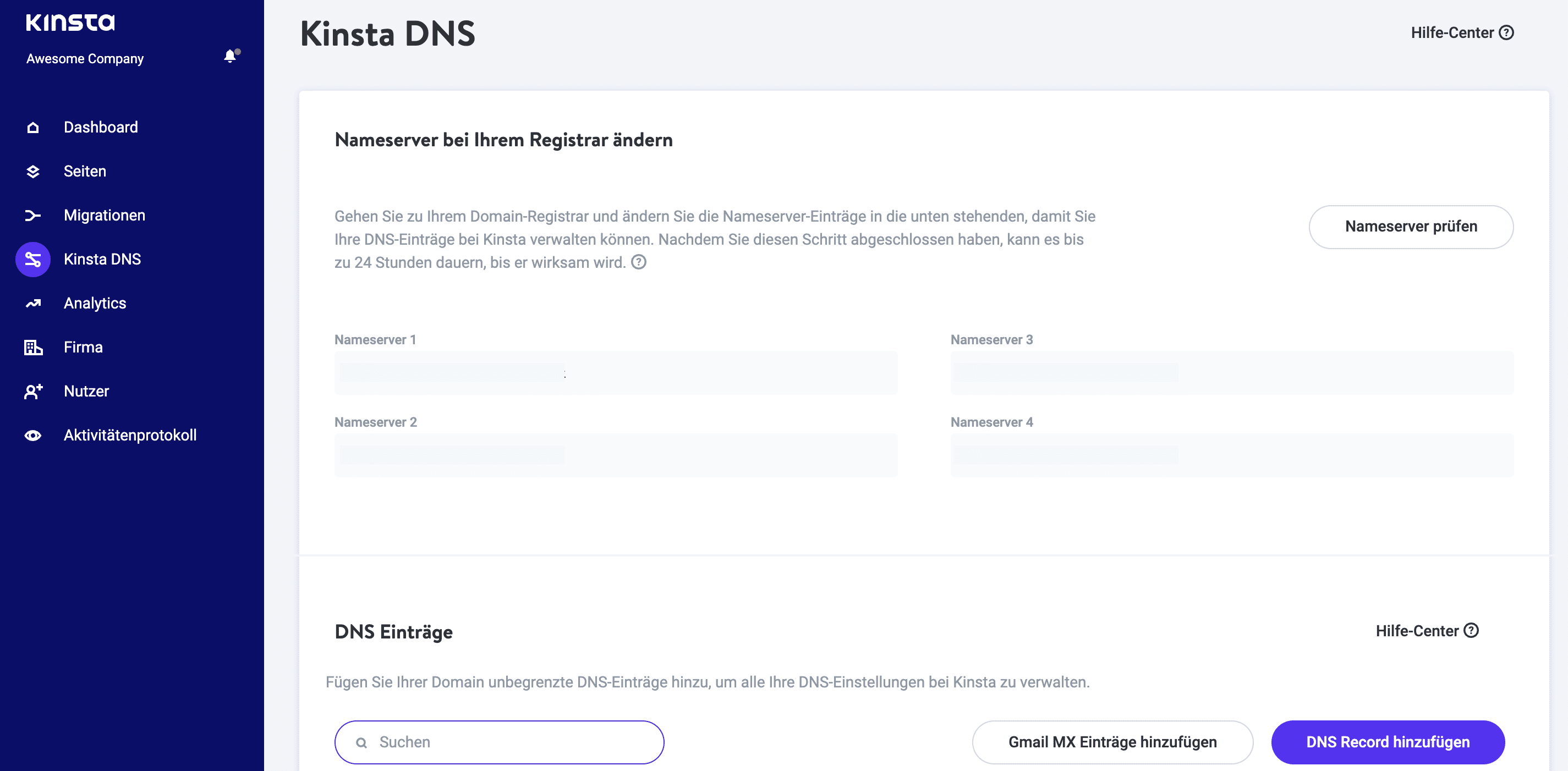 Klicke auf die Schaltfläche "DNS-Eintrag hinzufügen".