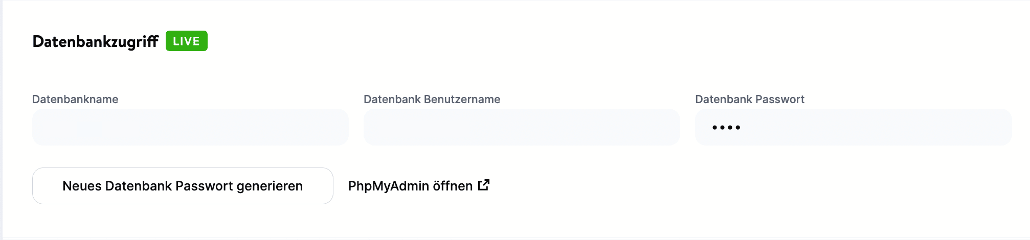 Schaltfläche phpMyAdmin öffnen