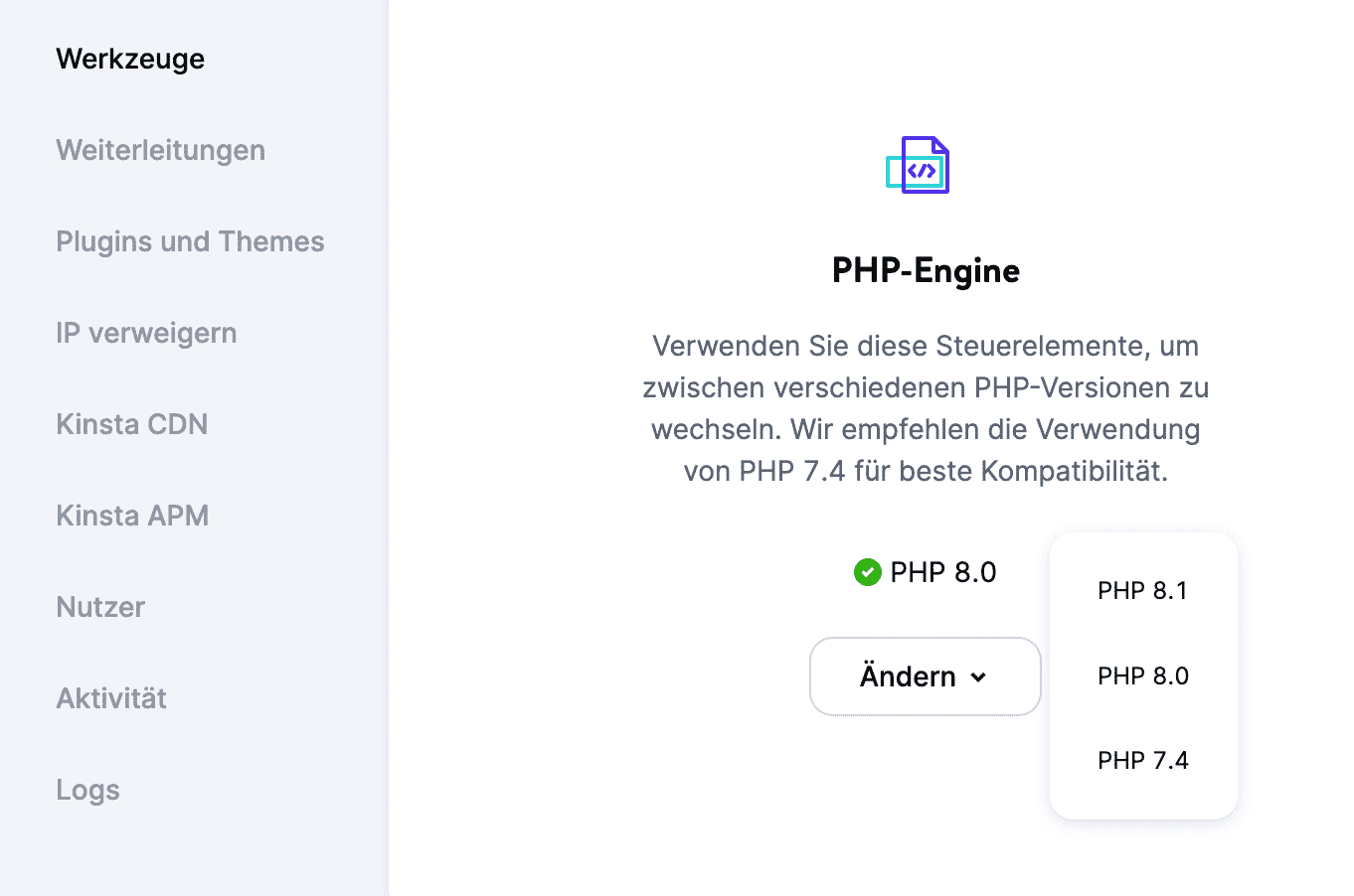 PHP mit der MyKinsta-Plattform aktualisieren