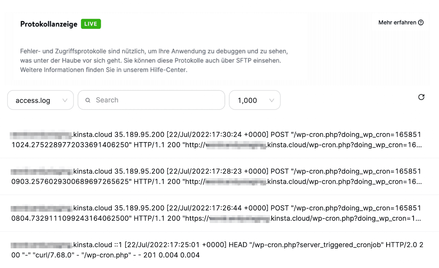 Datensätze im Log Viewer ansehen