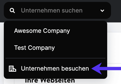 Link zu den Unternehmenseinstellungen aus der Unternehmens-Dropdown-Liste.