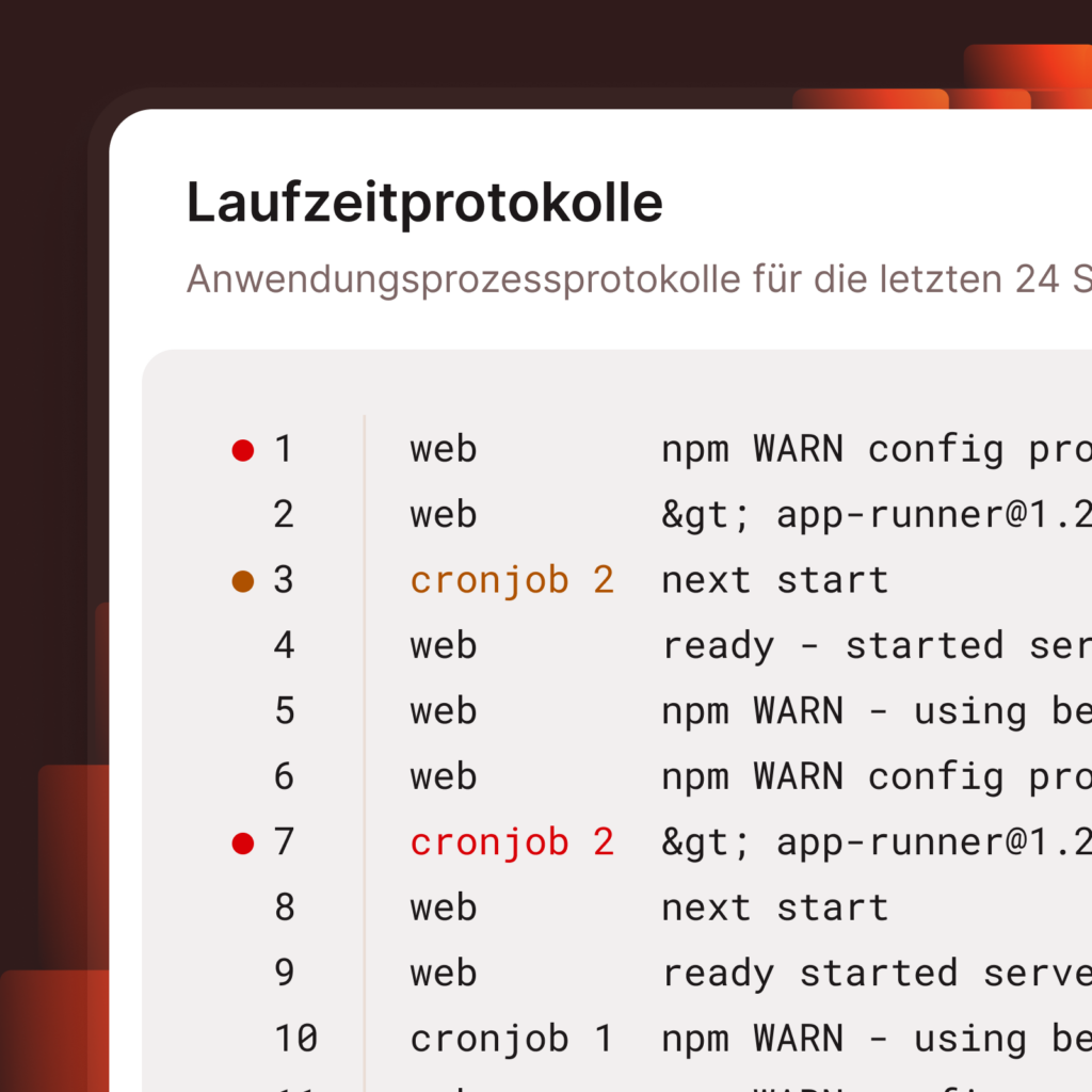 MyKinsta-Screenshot mit Laufzeitprotokollen