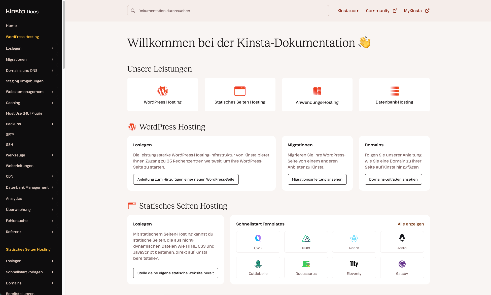 Schau dir die deutsche Dokumentation von Kinsta an.