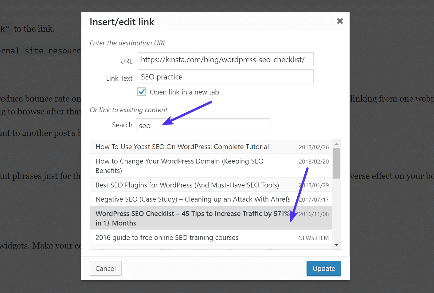 Internal link i WordPress