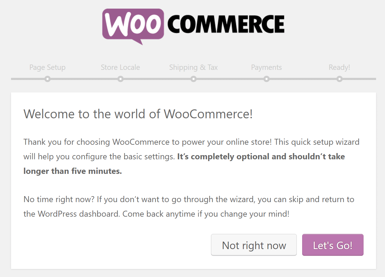 WooCommerce velkomstskærm