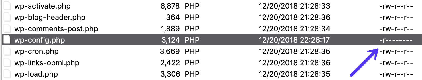 wp-config.php tilladelser