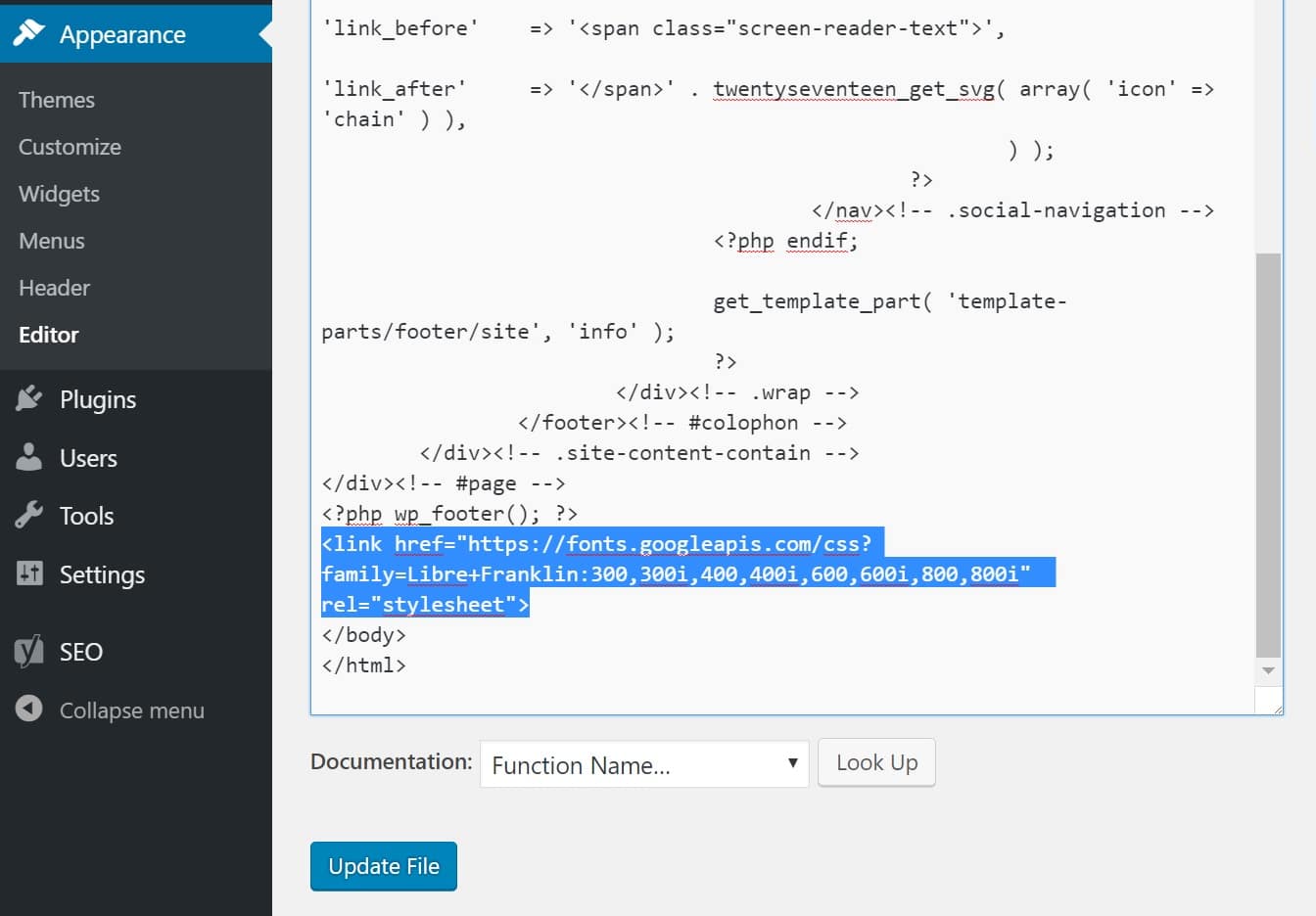 Google font in WordPress footer Google font i WordPress footer