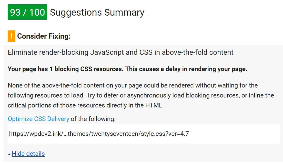 Optimize CSS Delivery query strings warning Optimer CSS Delivery query strings advarsel