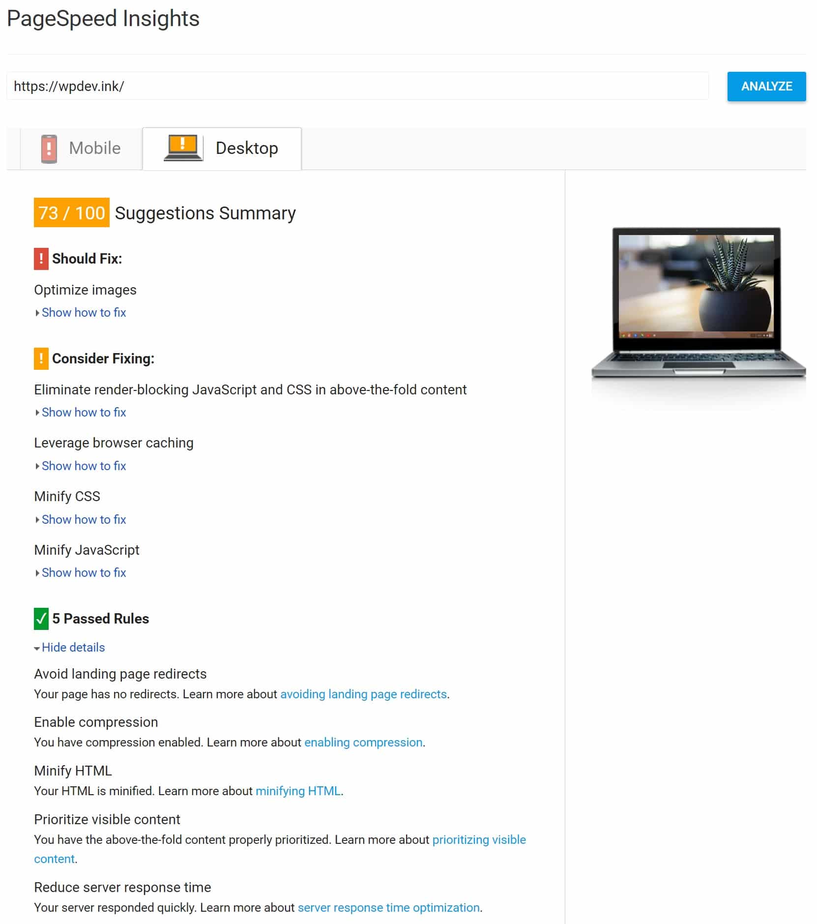 PageSpeed Insights with managed WordPress host PageSpeed Insights med administreret WordPress vært