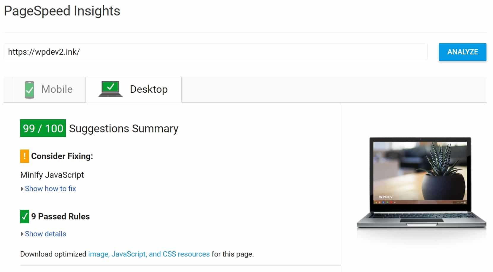 PageSpeed Insights after response time fix PageSpeed Insights efter responstids fix