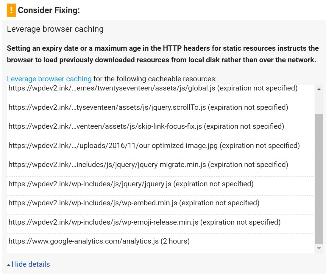 Leverage browser caching warning Udnyt browserens caching advarsel