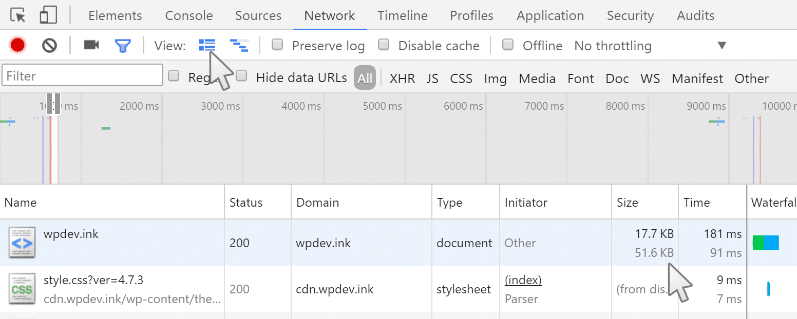 Se komprimeret sidestørrelse i Chrome Devtools
