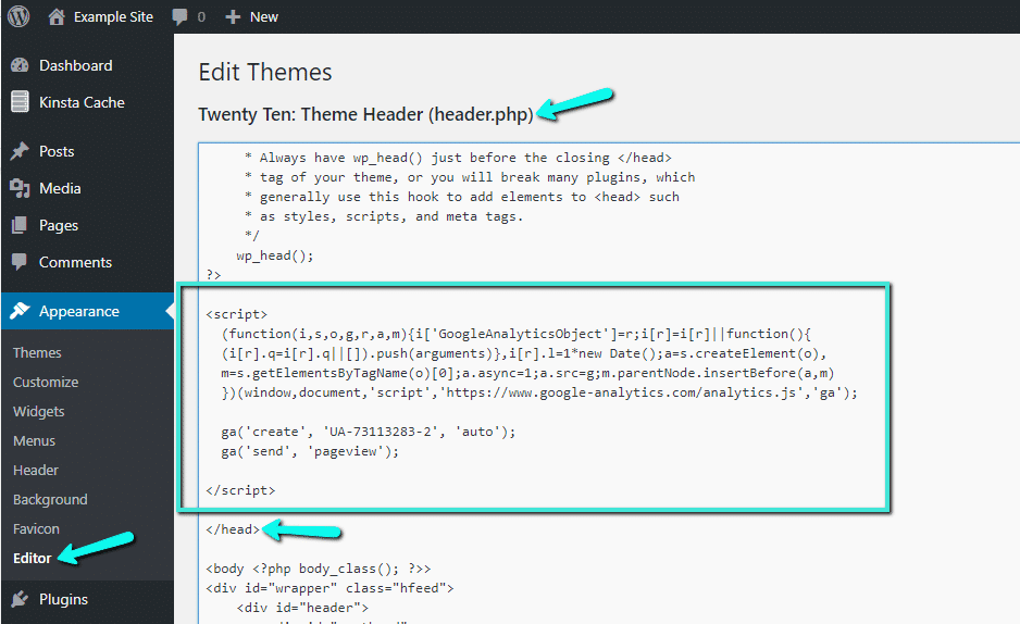 Tilføj Google Analytics Tracking Code til header.php