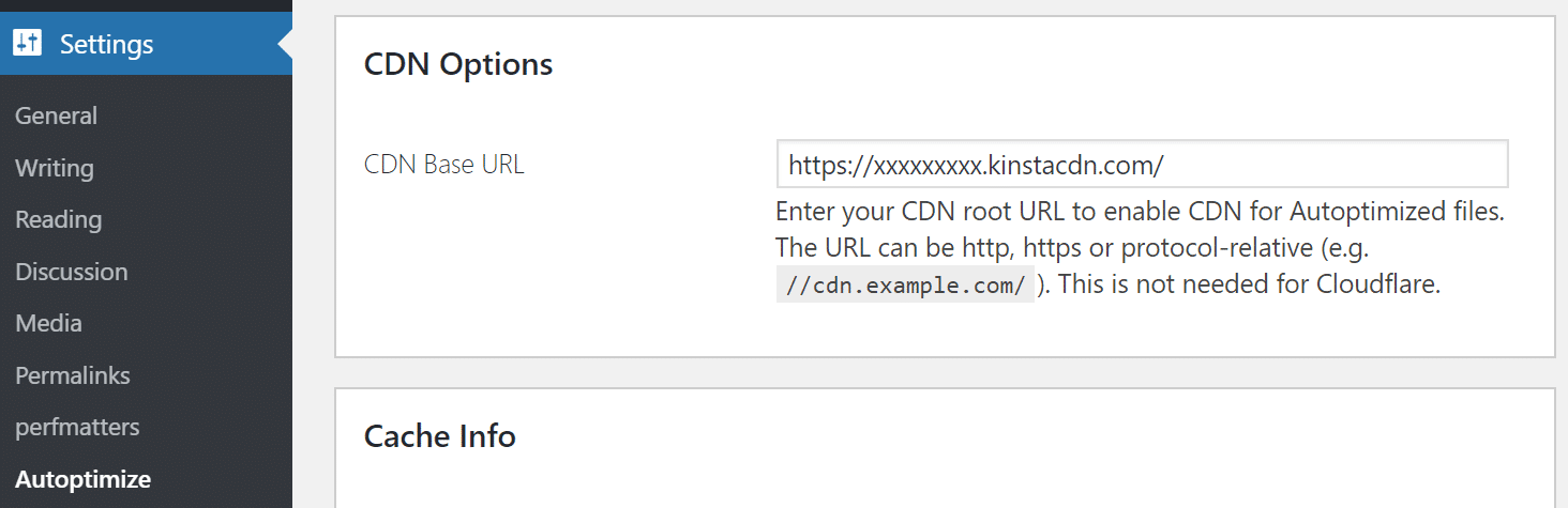 Autotimér Kinsta CDN-indstillinger