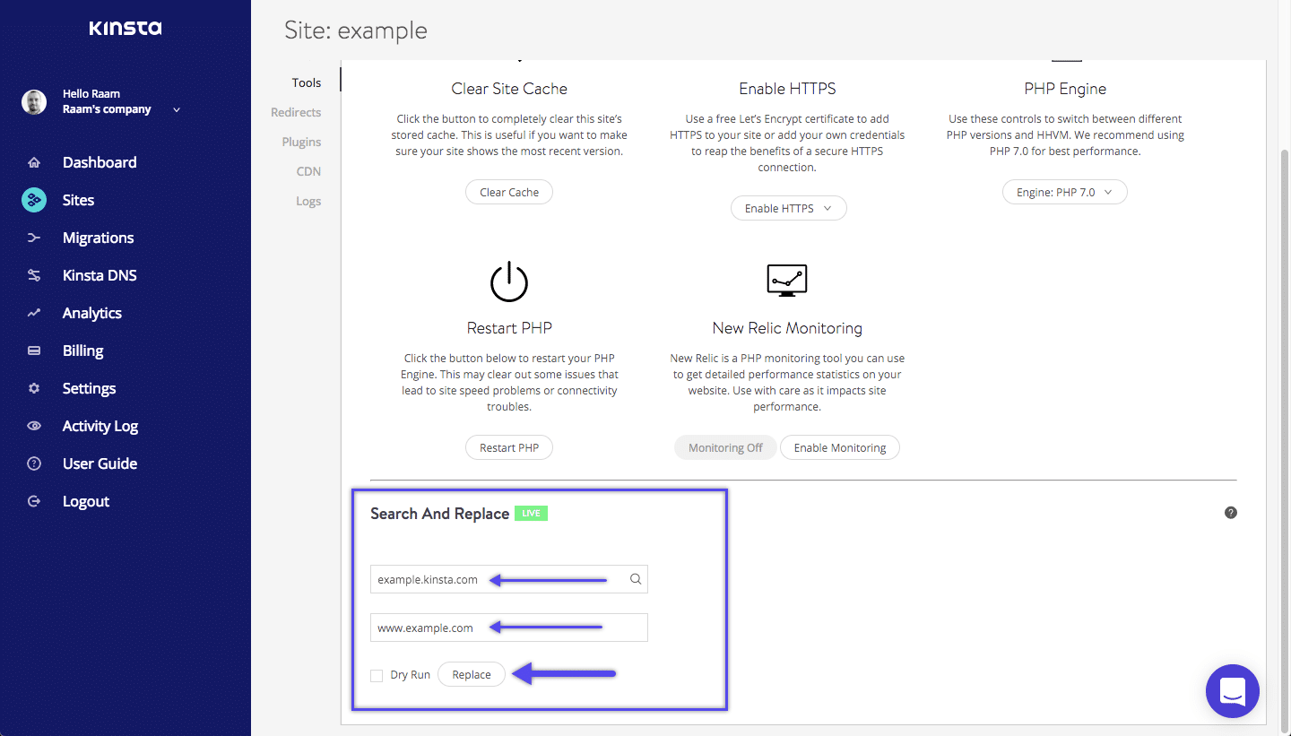WordPress search and replace