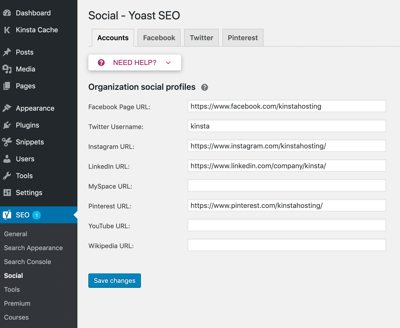 Yoast SEO avancerede sociale medier indstillinger