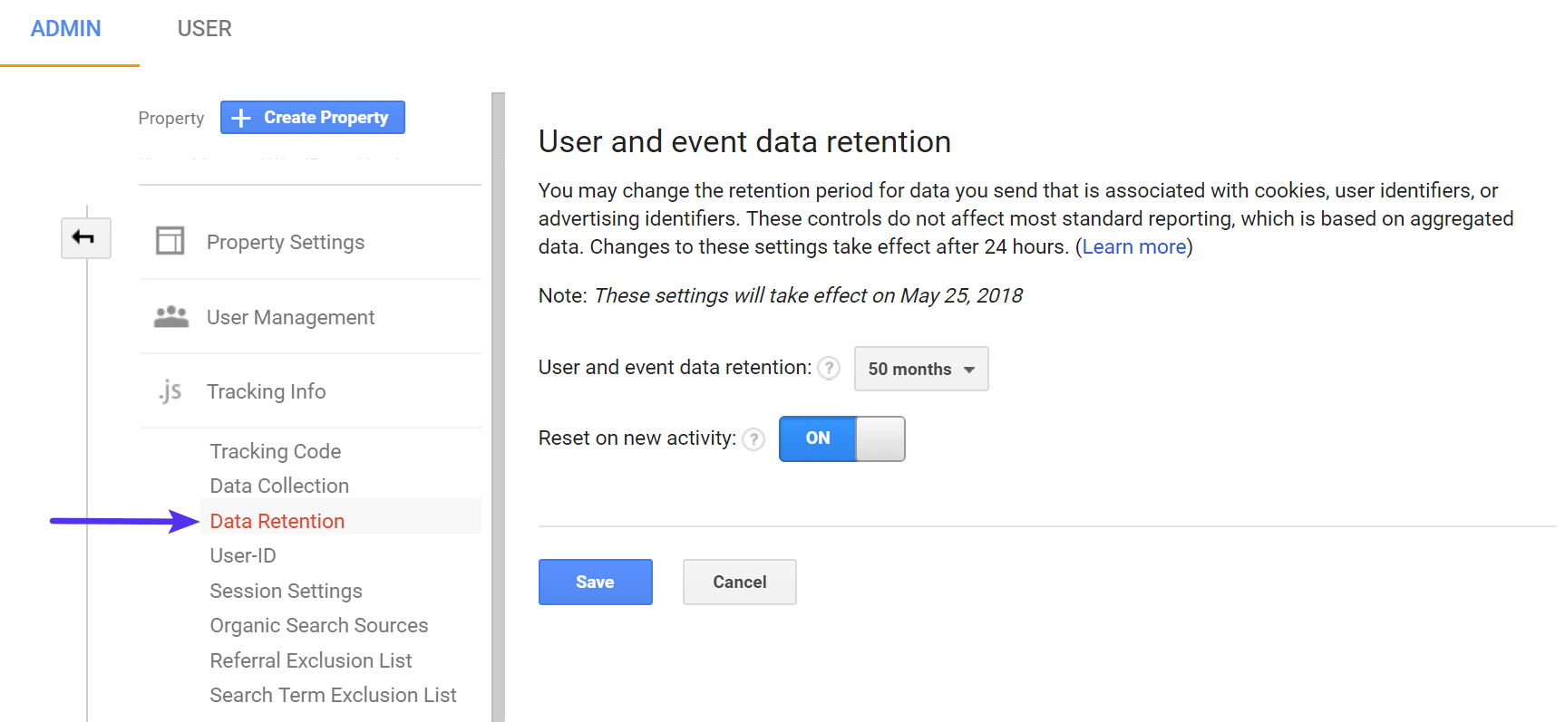 Google Analytics datalagring