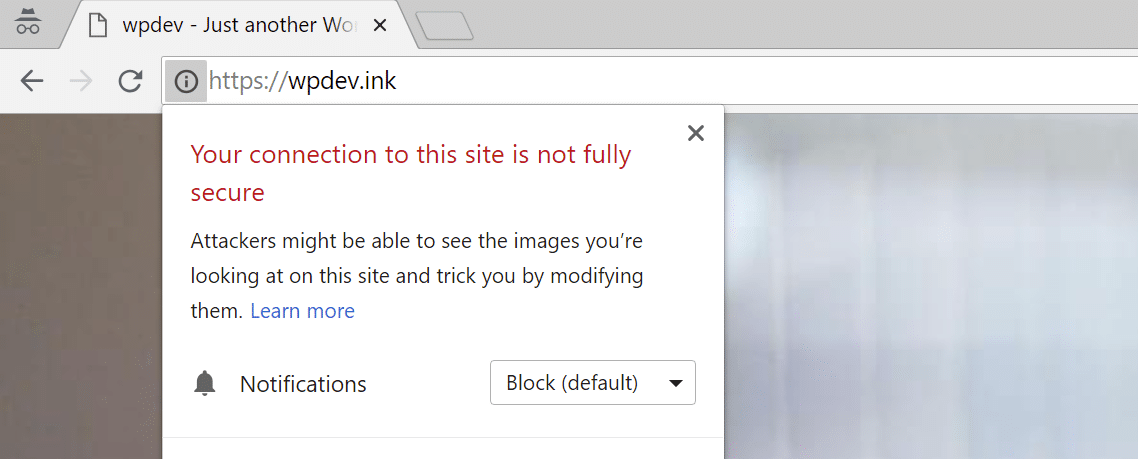 Advarsel om mixed content af Chrome