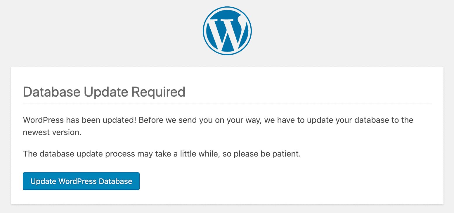 WordPress 5.0 database update required