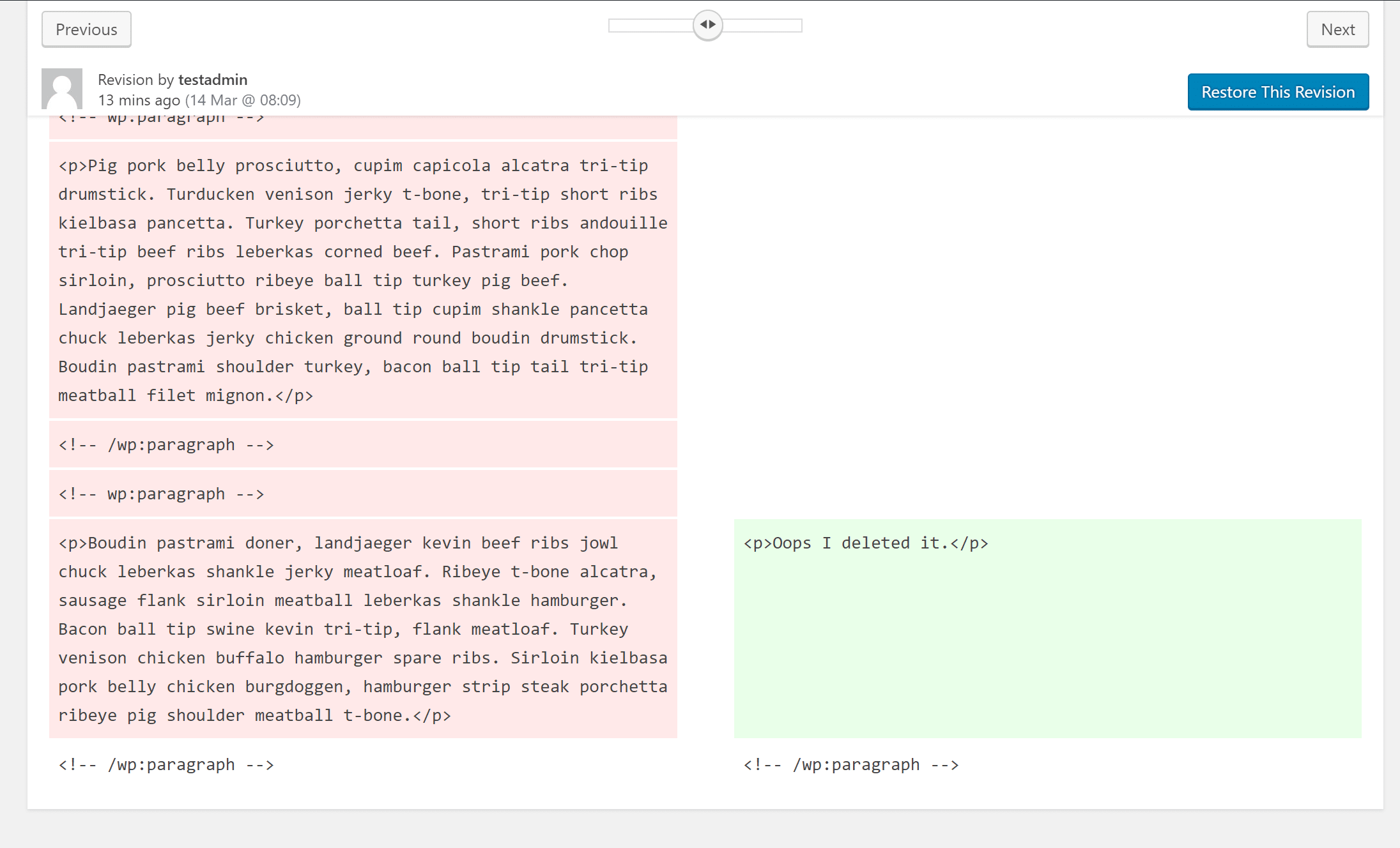 Farverne hjælper dig med at se, hvad der blev tilføjet eller slettet mellem revisionerne