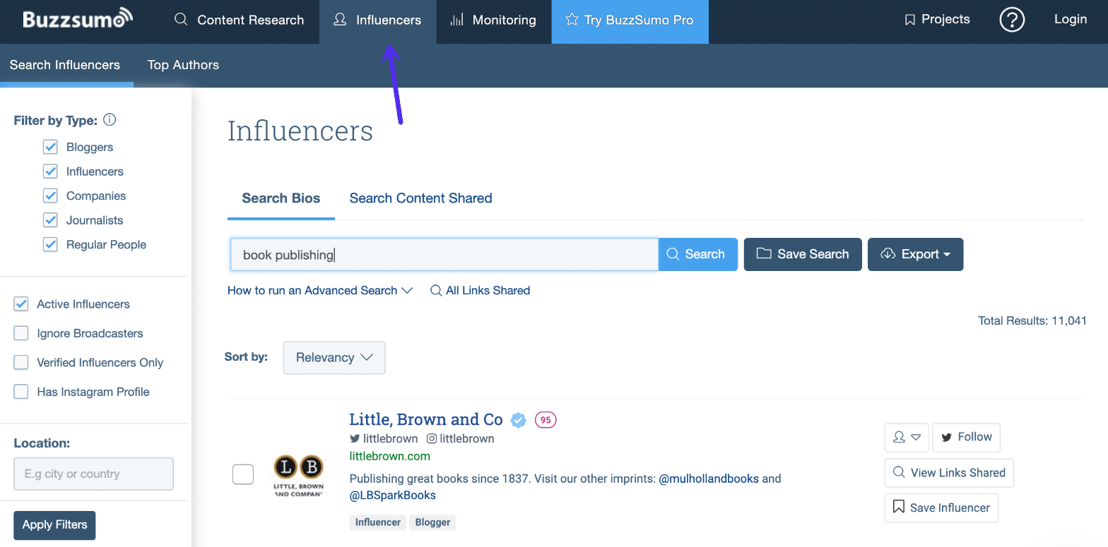 Buzzsumo influencers