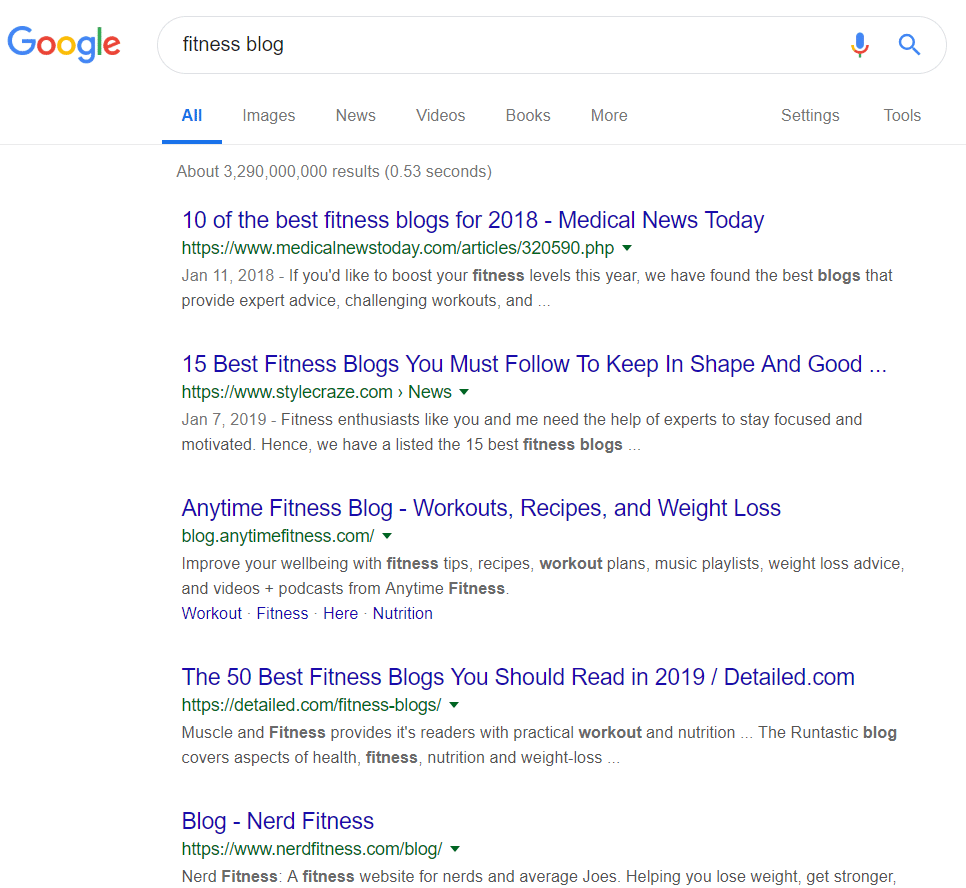 Fitness blog Google søgning