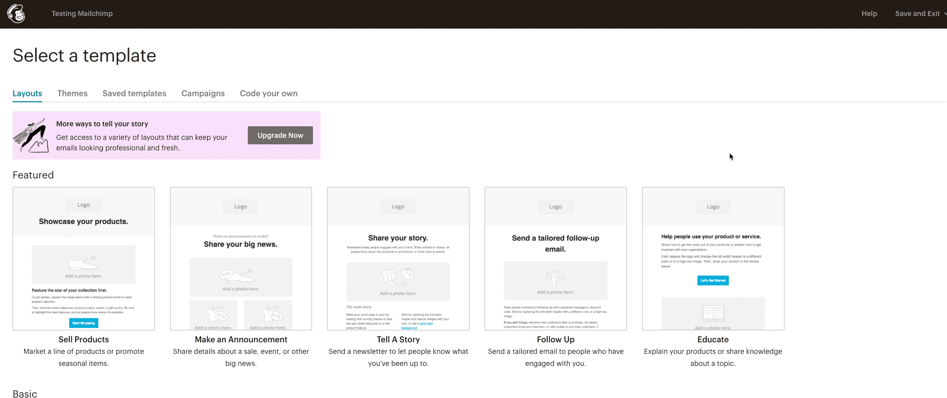 Email layouts i Mailchimp